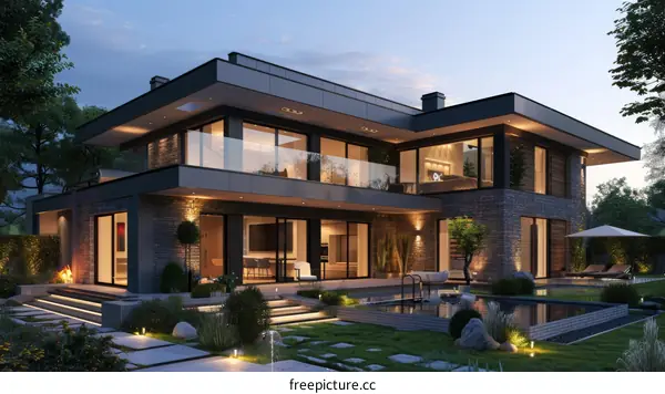 Modern House with Balcony and Yard