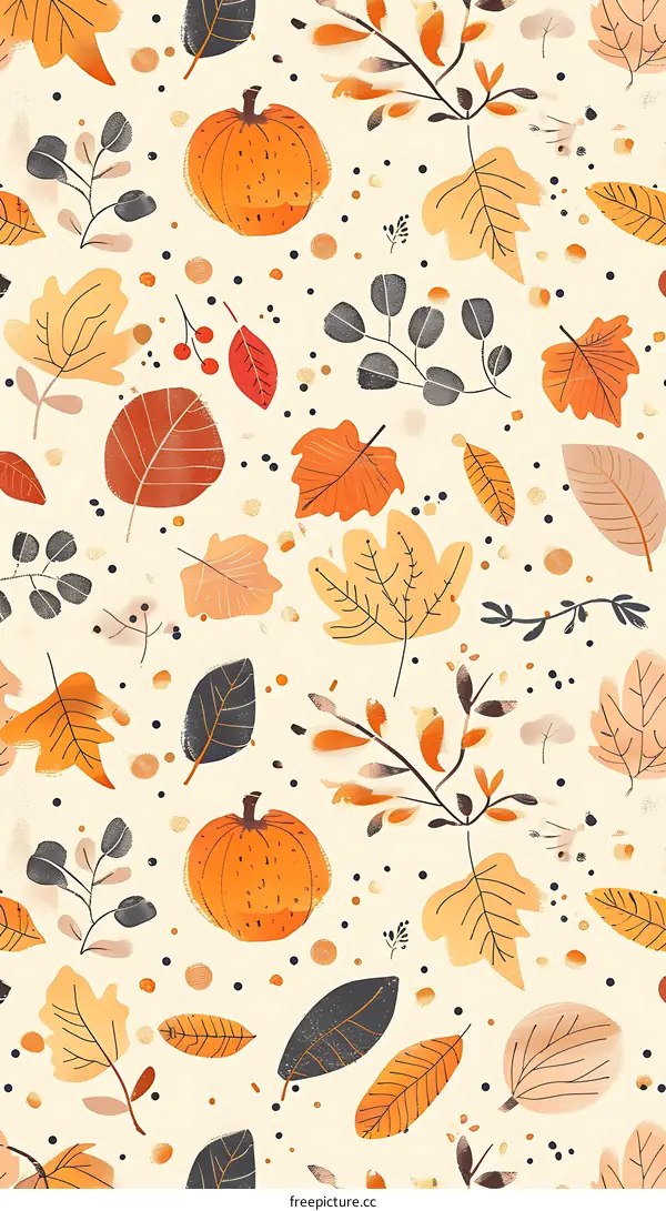 Autumn Leaves And Pumpkins Seamless Pattern