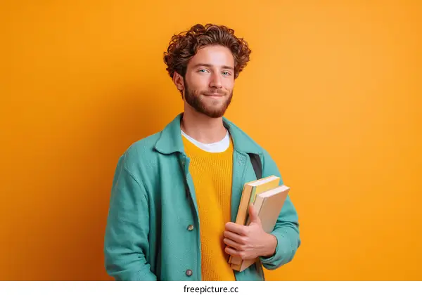 Smiling Caucasian Male Student with Books