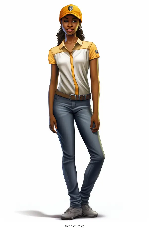 Illustration of a young African-American woman wearing a yellow cap and white shirt
