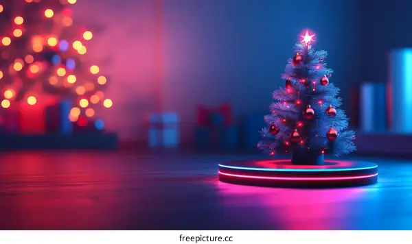 Modern Christmas Tree on Neon Platform