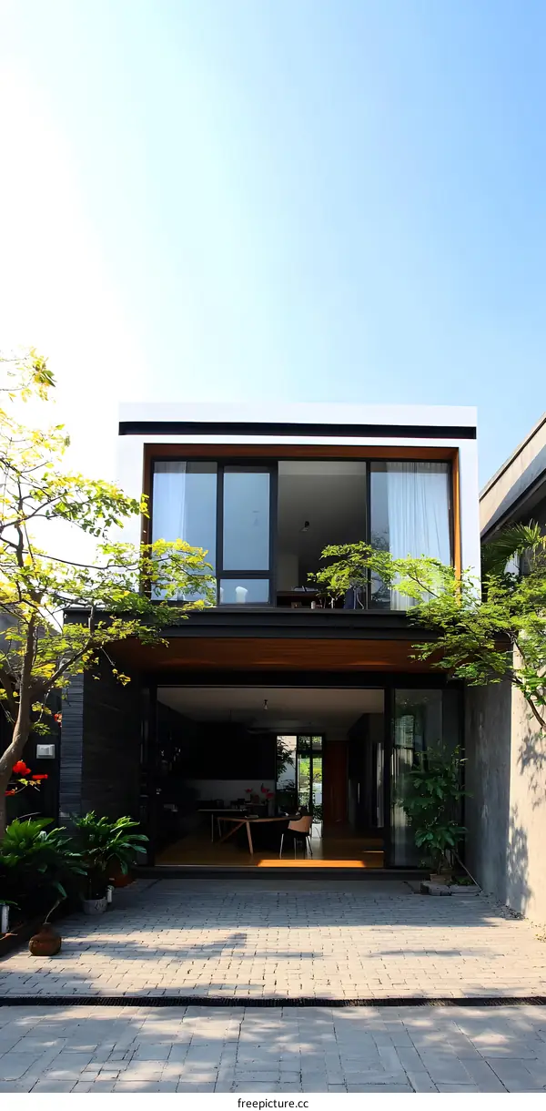 Modern Minimalist Home Design with a Stone Patio