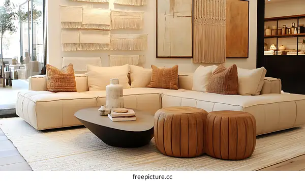 Modern Beige Sectional Sofa Living Room Decor