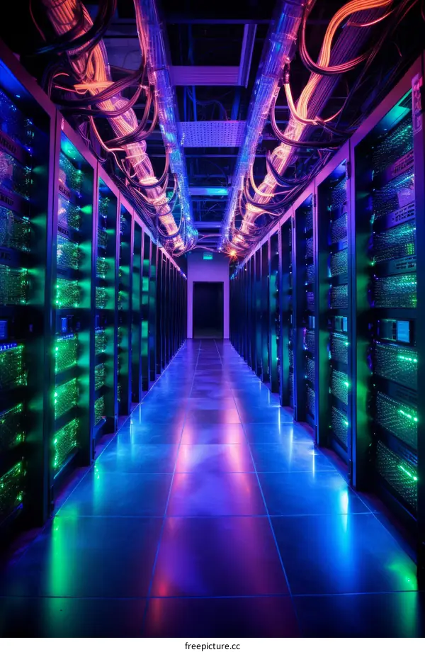 Server room with colorful lights