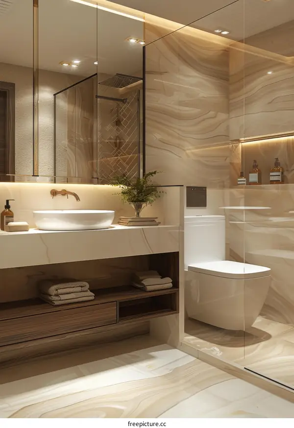 Modern Luxury Bathroom Design with Marble Tile