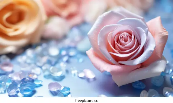 Pink rose with blue crystals