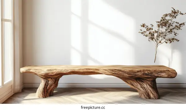 Modern Wooden Log Bench in a Minimalist Room