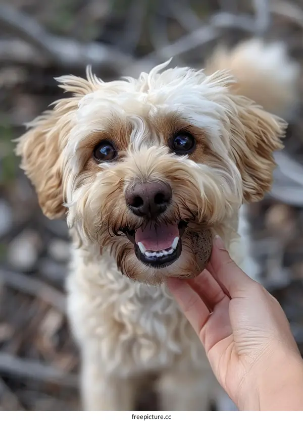 Smiling Blond Poodle Mix Puppy Holding Ball