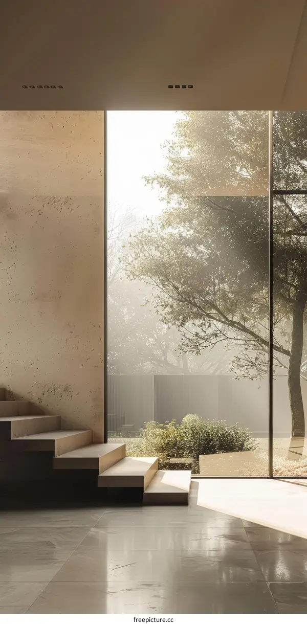 Bright and Airy Staircase with Windows and Plants