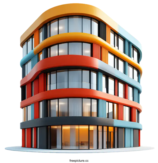 [Transparent Background PNG]Modern Colorful Curvilinear Apartment Building