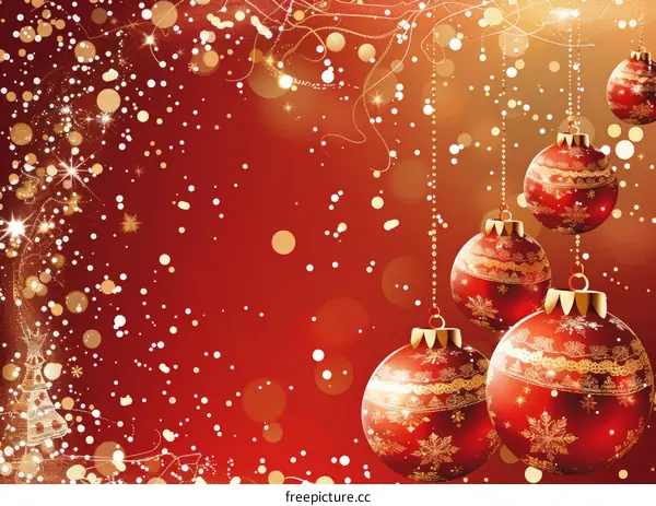 Christmas Festive Red Background with Ornaments