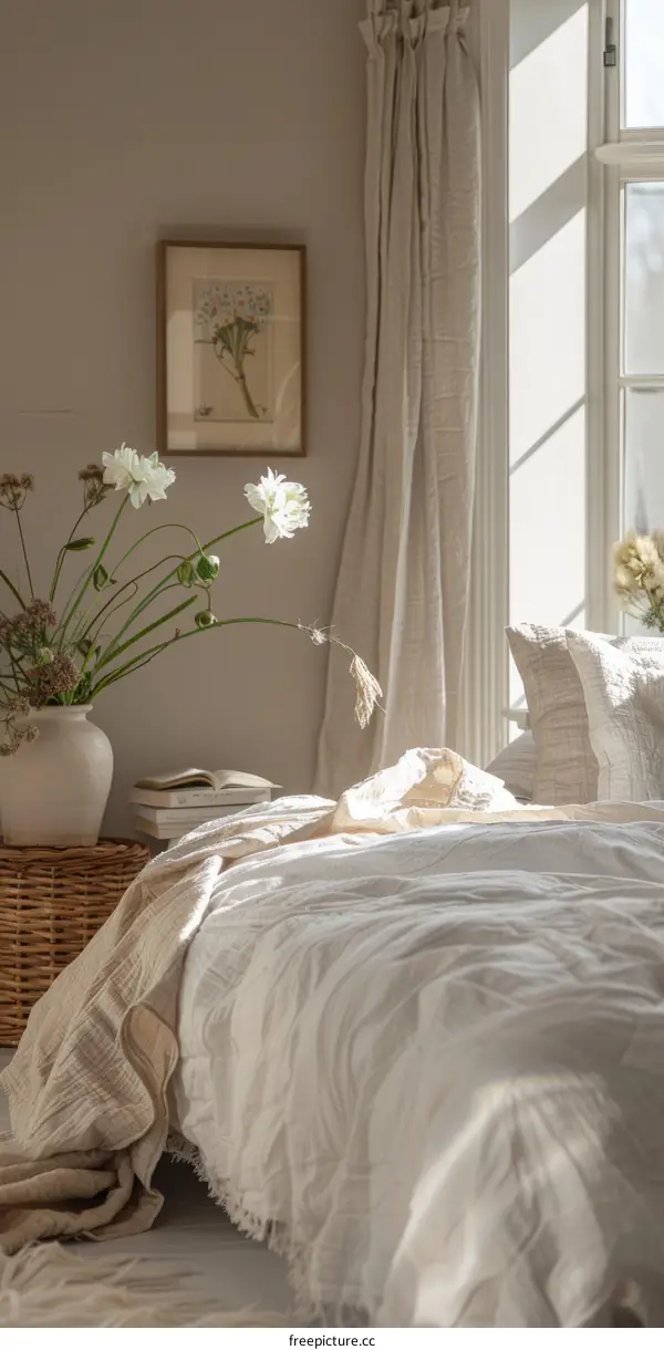 Tranquil Bedroom with Flowery Accents