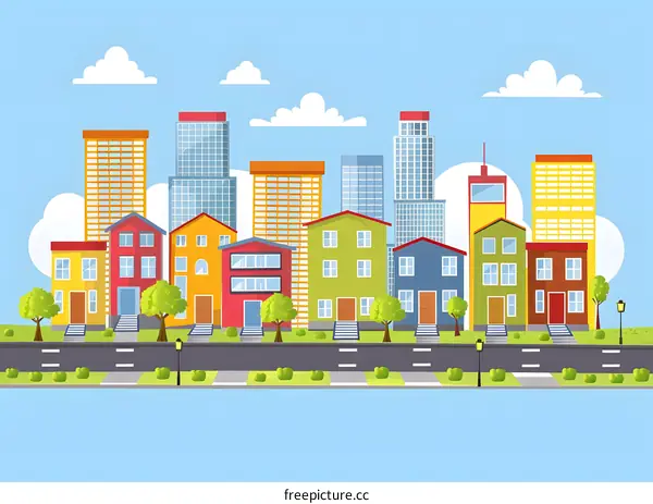 Colorful Cityscape Illustration With Buildings