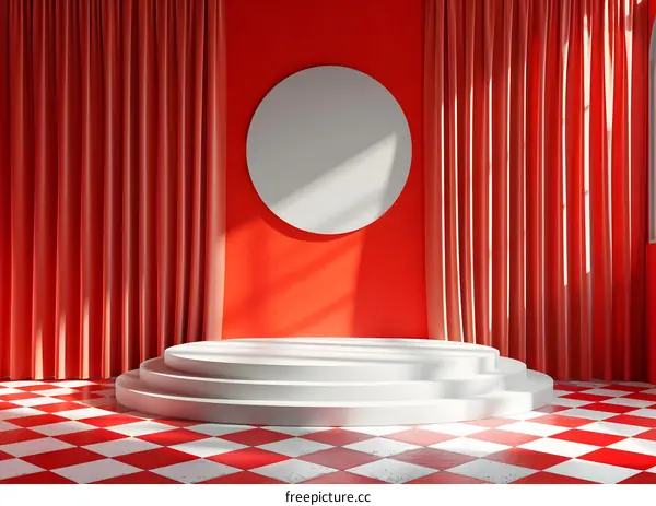 Red Background Round Stage Design