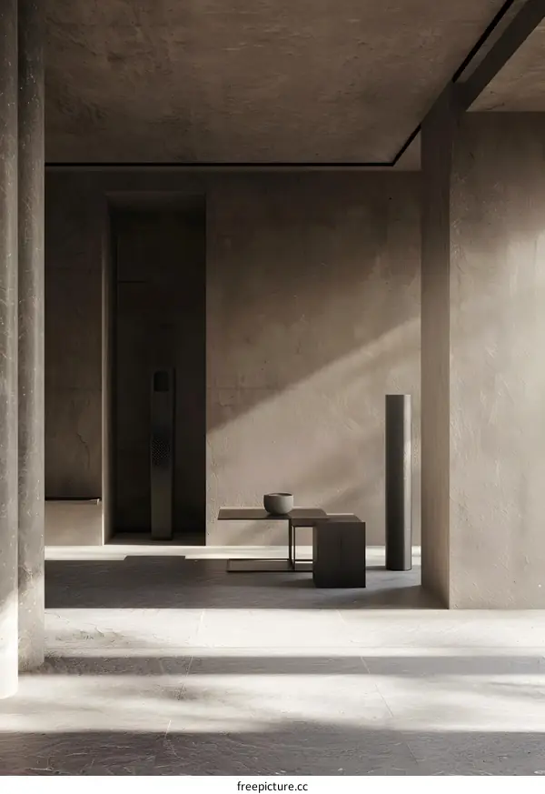 Minimalist Interior Design with Concrete Walls and Sunlight