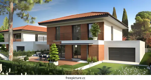 Modern Two Story Home With Patio and Backyard