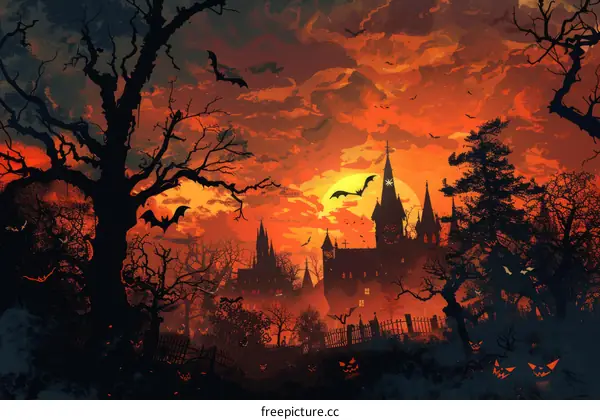 Haunted House with Bats in the Moonlight