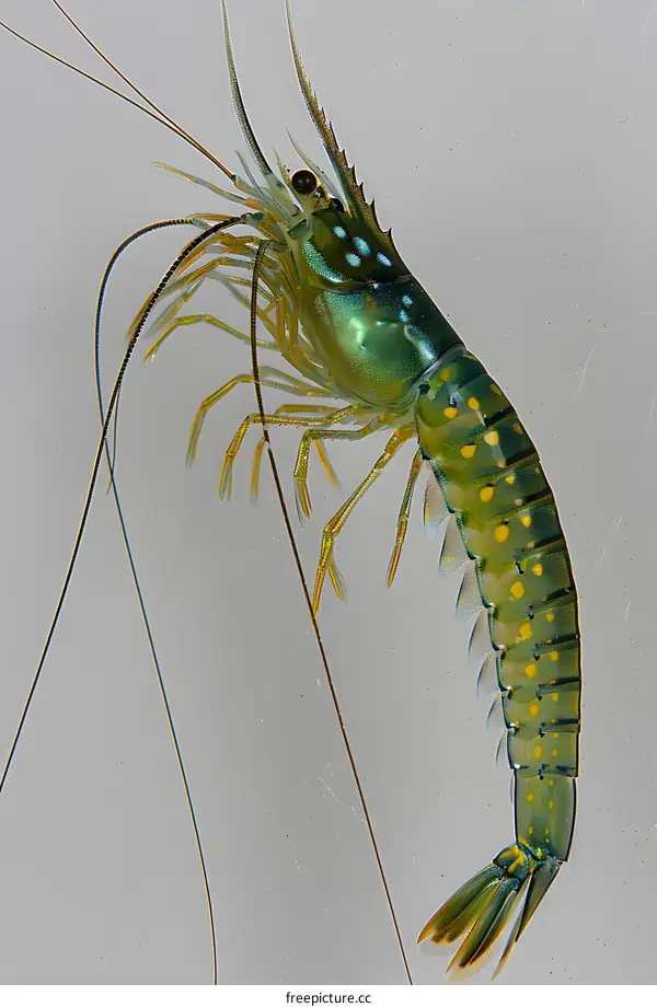 Green and Yellow Shrimp on White Background