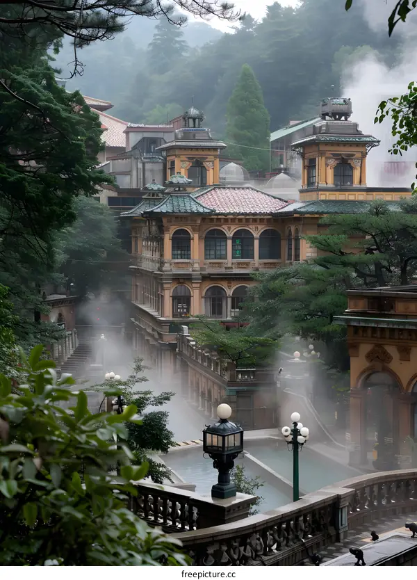 Japanese Hot Spring Resort in the Mountains