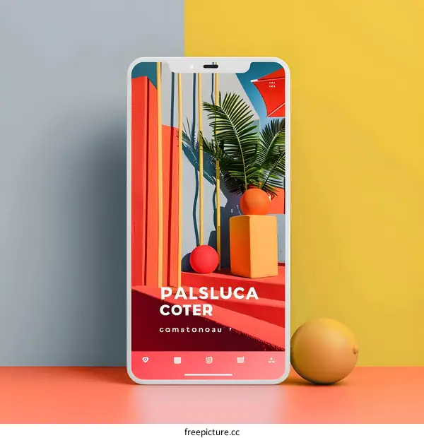 Colorful Smartphone Mockup With Palm Tree and Balls
