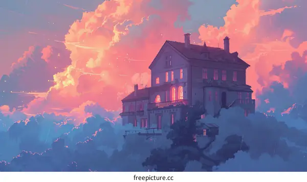 above the clouds house pink sky