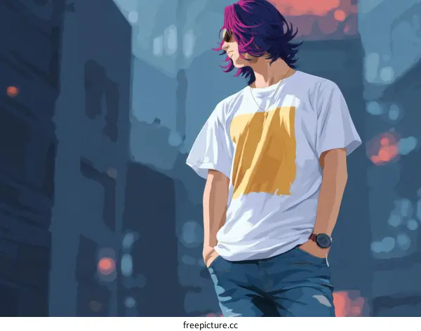 Stylish Young Man in the Cityscape Illustration
