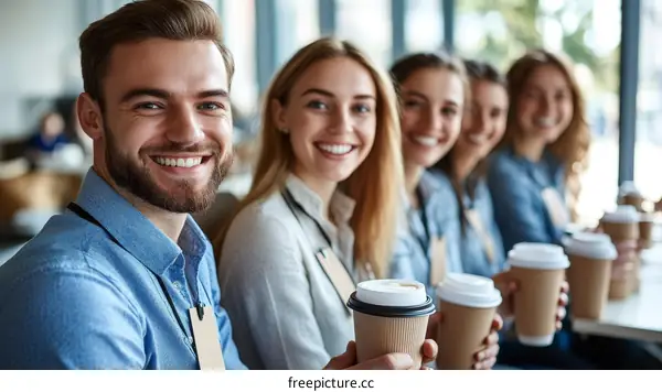 Smiling Business People Enjoying Coffee Break