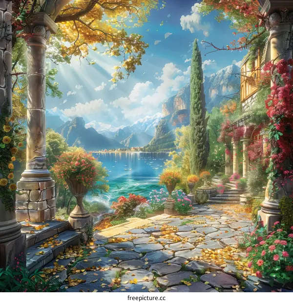 Fantasy Lake and Mountain Landscape