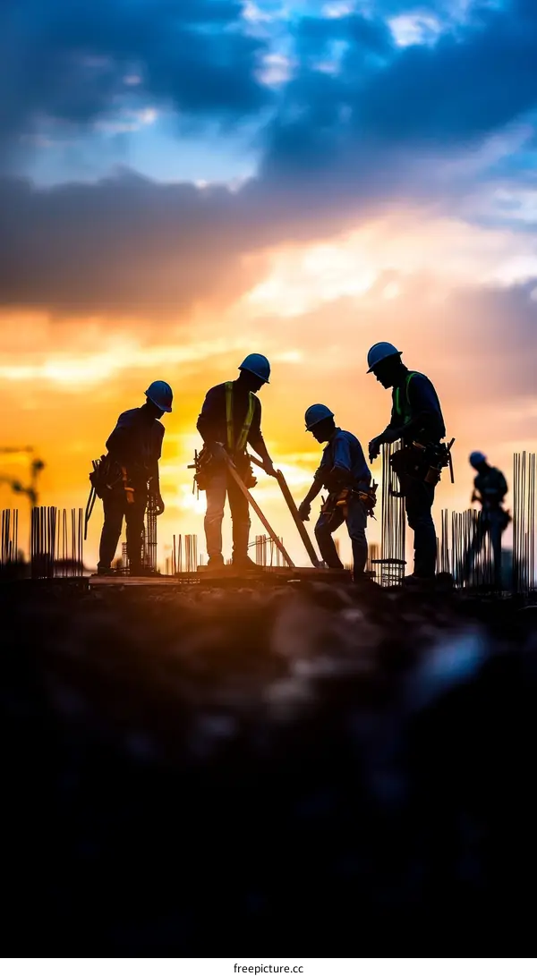 Construction Workers Silhouette at Sunset
