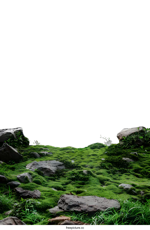 [Transparent Background PNG]Green Mossy Ground with Stones Background