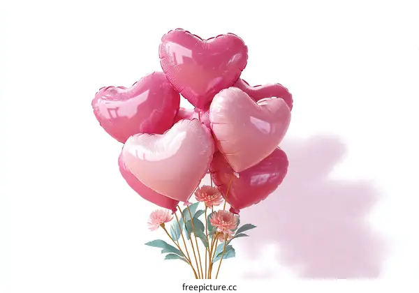 Heart-Shaped Balloons and Flowers Composition