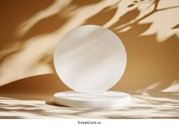 Beige Background Display with White Circle and Stand