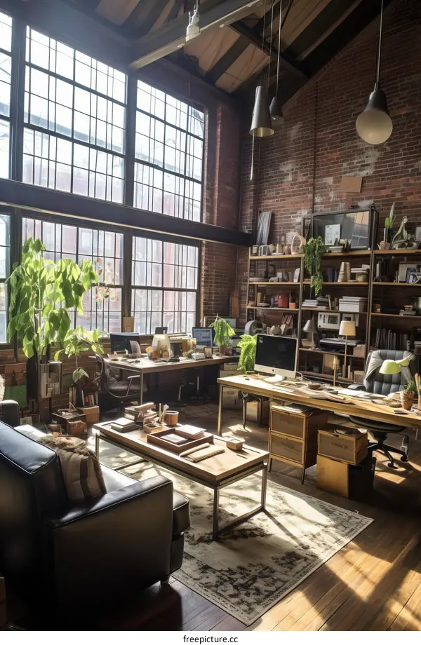 Modern Industrial Workspace with Ample Windows and Brick Walls