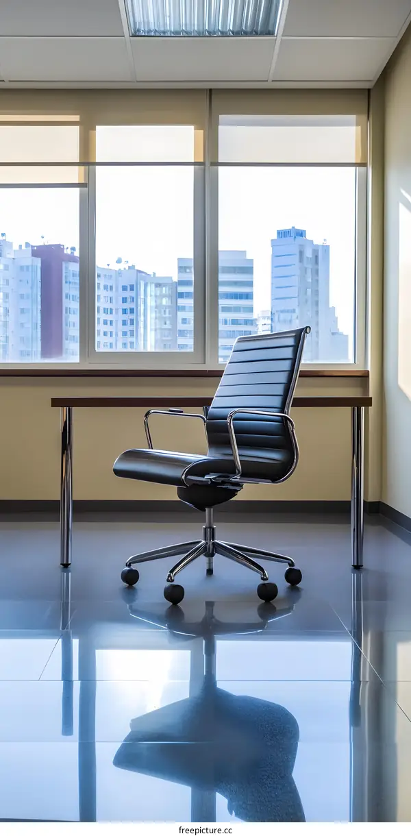 Modern Office Chair with City View Through Window