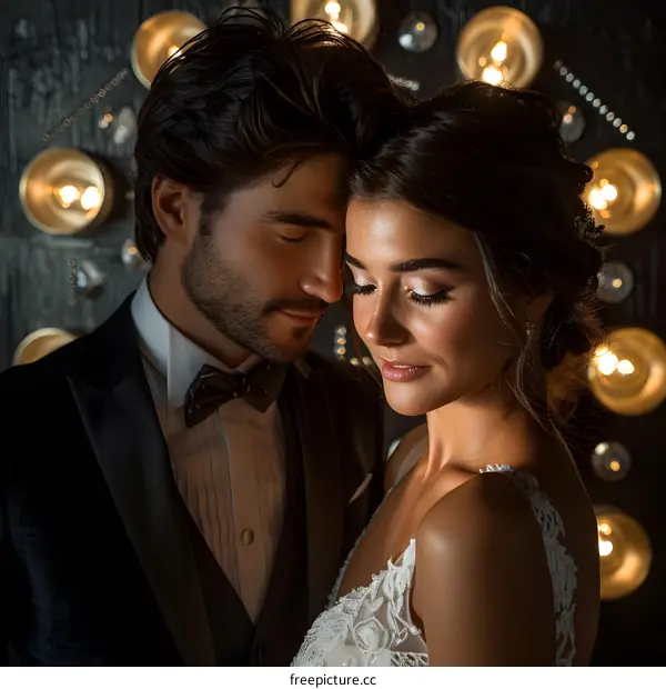 A loving couple on their wedding day