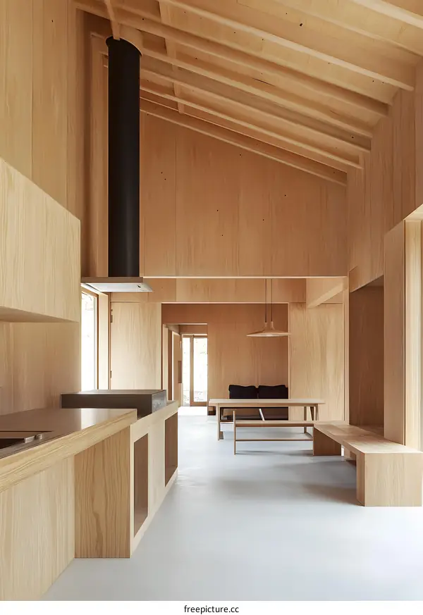 Modern Kitchen with Wooden Ceilings and Walls