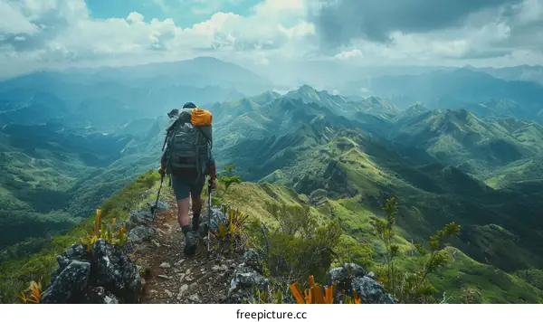 Hiker on a Mountain Ridge