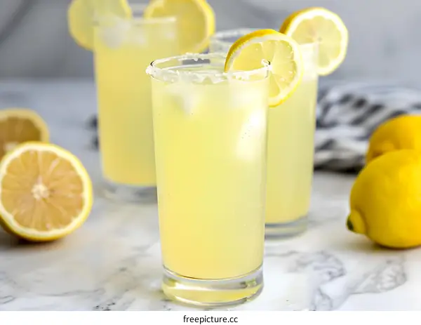 Refreshing Summer Lemonade with Lemon Slices and Ice