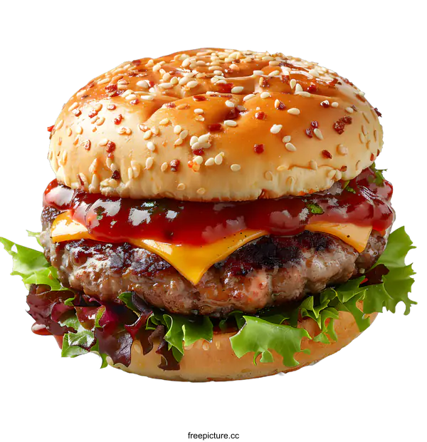 [Transparent Background PNG]yummy burger with cheese and lettuce