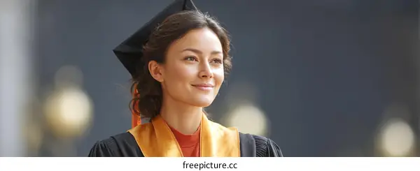 Graduation Ceremony Asian Woman in Academic Gown