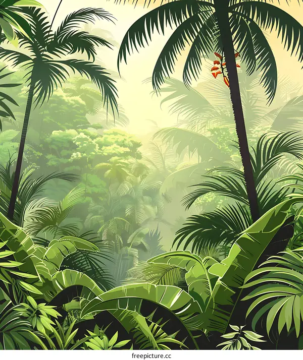 Tropical Rainforest Jungle Landscape Illustration