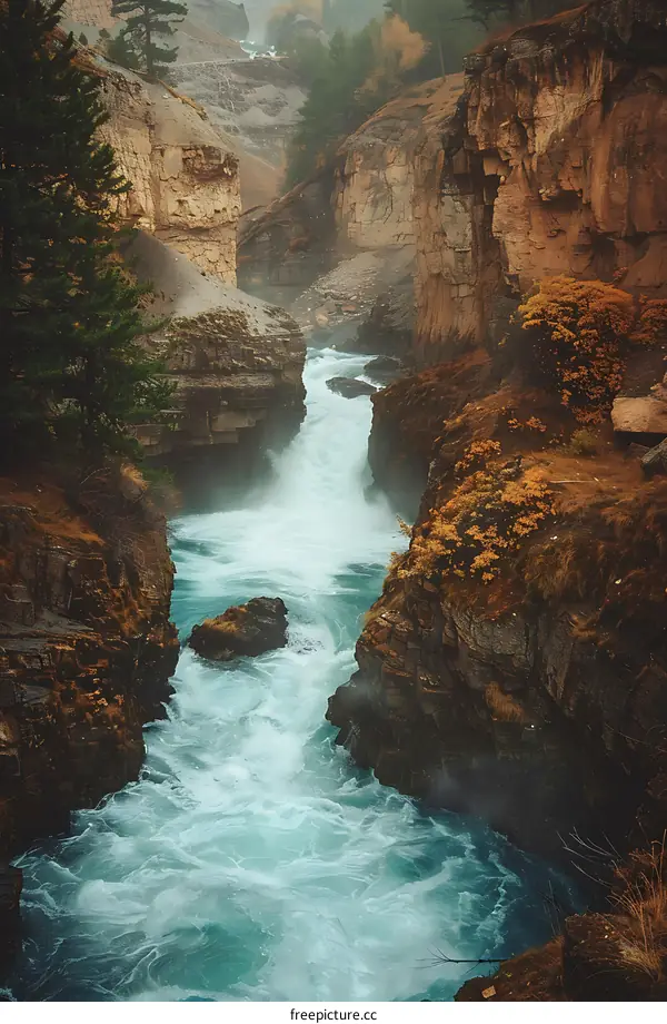 Fast flowing river through canyon