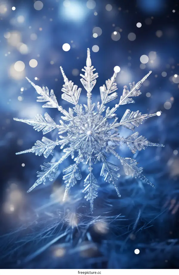 A beautiful snowflake with a unique and intricate design, resembling a flower in full bloom, capturing the essence of winter's beauty.