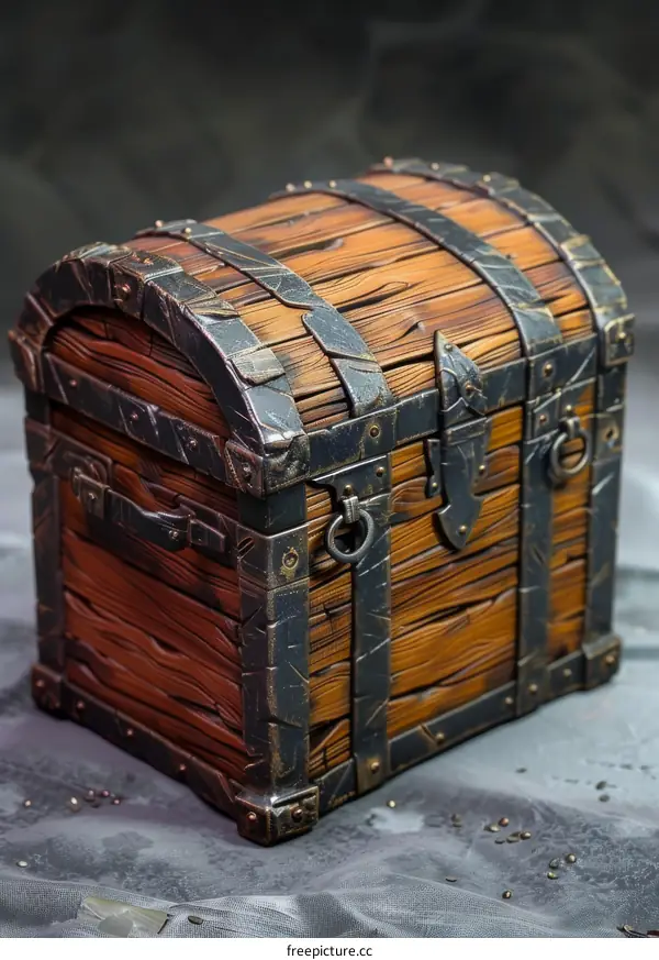 Antique Wooden Treasure Chest with Metal Bands