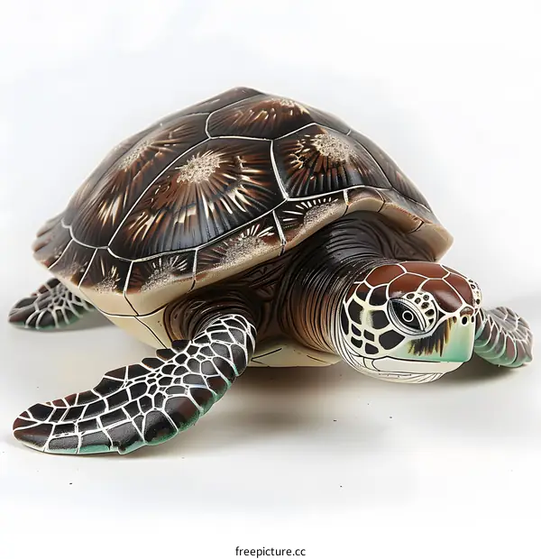 Realistic Turtle Sculpture on White Background