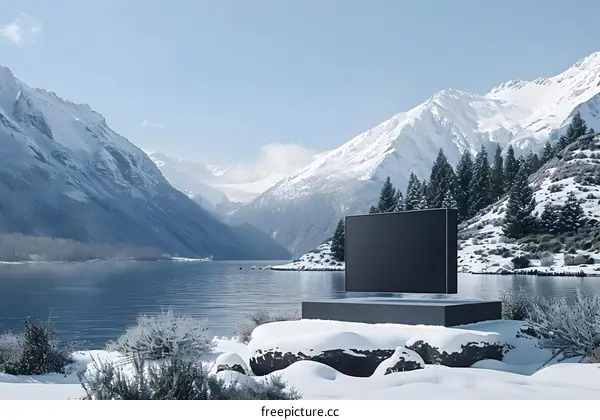 Blank Screen Against Winter Mountain Landscape