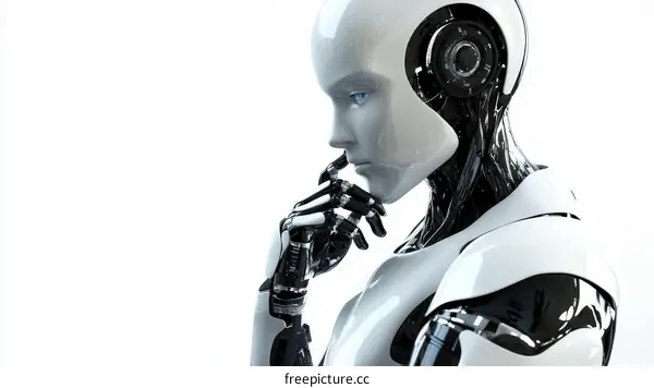 Thoughtful Robotic Figure on White Background