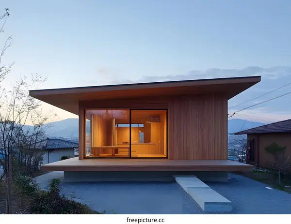 Modern Wooden House with Large Windows and Deck