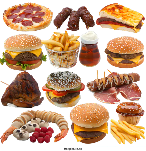 [Transparent Background PNG]Assortment of Delicious Fast Food
