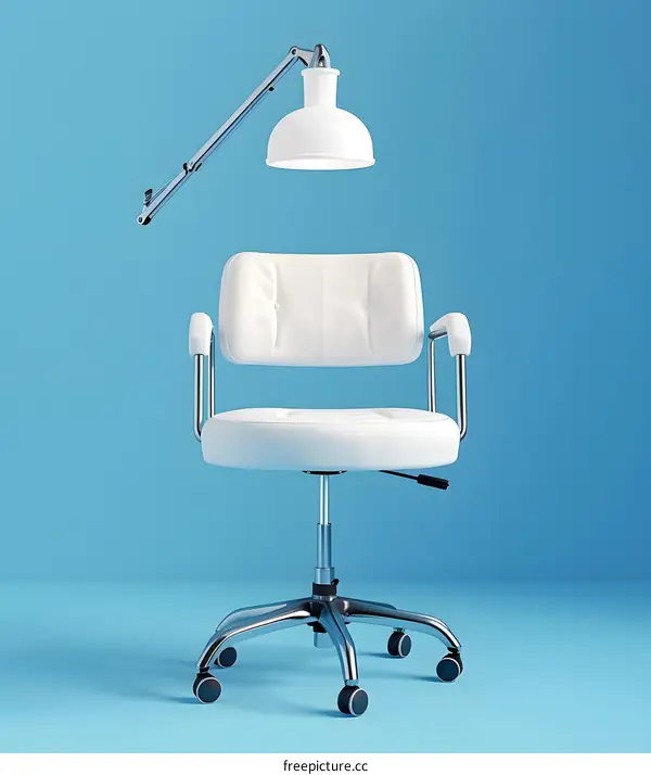 White Office Chair with Lamp on Blue Background